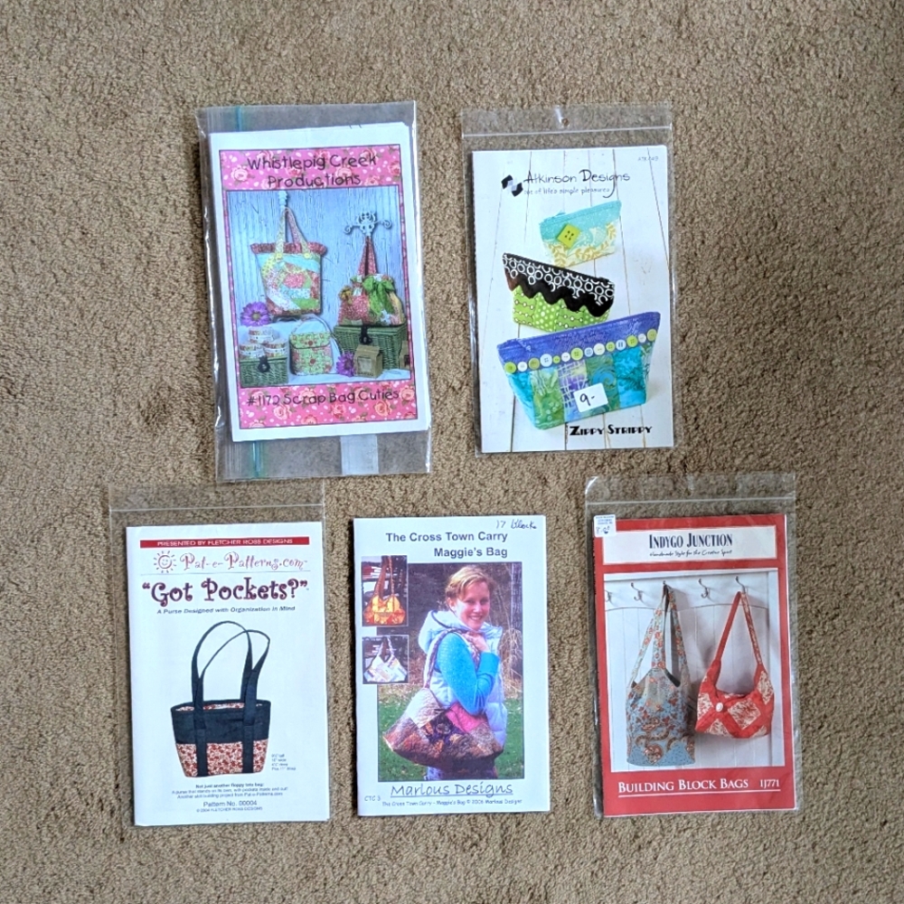 Set Of 5 NIP Quilted Bag/Purse Patterns